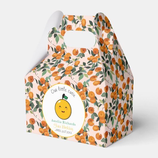 Kleine Cutie Sinaasappel Citrus 1e Verjaardag Bedankdoosjes (Achterkant)