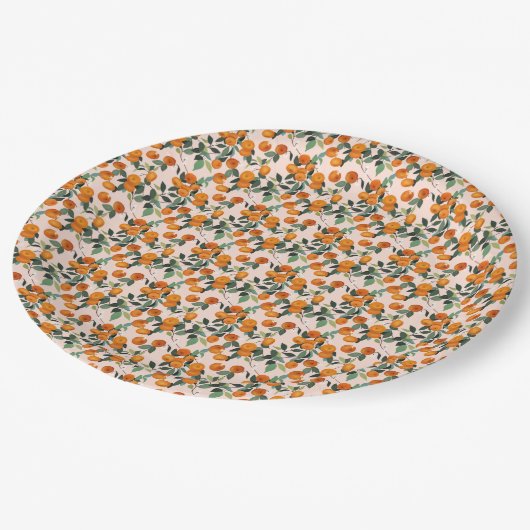 Kleine Cutie Sinaasappel Citrus 1e Verjaardag Papieren Bordje (Gekanteld)