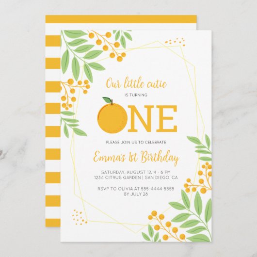 Kleine Cutie Sinaasappel Citrus 1e Verjaardagsfees Kaart (Voorkant / Achterkant)