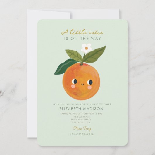 Kleine Cutie Sinaasappel Citrus Baby shower Invita Kaart (Voorkant)