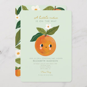 Kleine Cutie Sinaasappel Citrus Baby shower Invita Kaart