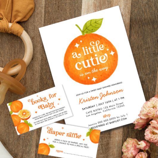 Kleine Cutie Sinaasappel Citrus Baby shower Invita Kaart