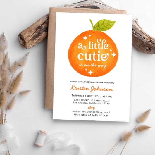 Kleine Cutie Sinaasappel Citrus Baby shower Invita Kaart