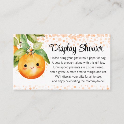 Kleine Cutie Sinaasappel Citrus Display Douche Informatiekaartje (Voorkant)