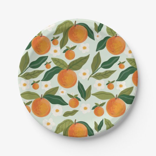 Kleine Cutie Sinaasappel Citrus Eerste Verjaardag Papieren Bordje (Voorkant)