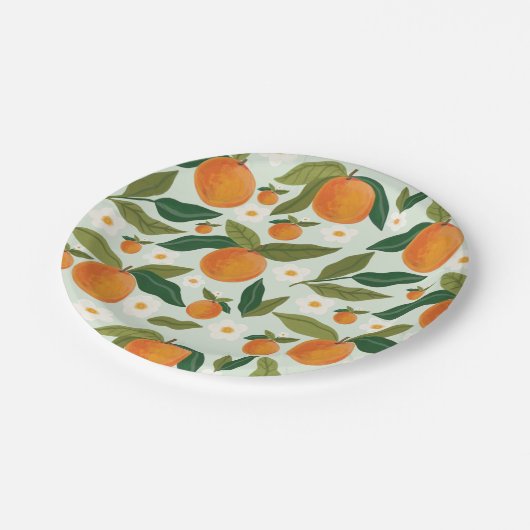 Kleine Cutie Sinaasappel Citrus Eerste Verjaardag Papieren Bordje (Gekanteld)