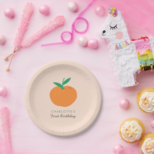 Kleine Cutie Sinaasappel Citrus Eerste Verjaardag Papieren Bordje (Feest)