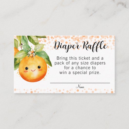 Kleine Cutie Sinaasappel Citrus Luier Raffle Informatiekaartje (Voorkant)
