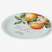 Kleine Cutie Sinaasappel Clementine Baby shower Fa Papieren Bordje (Gekanteld)