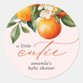 Kleine Cutie Sinaasappel Clementine Baby shower Fa Ronde Sticker (Voorkant)
