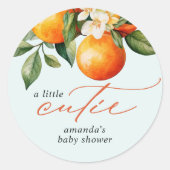 Kleine Cutie Sinaasappel Clementine Baby shower Fa Ronde Sticker (Voorkant)