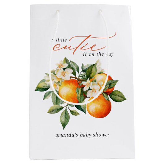 Kleine Cutie Sinaasappel Clementine Baby shower Medium Cadeauzakje (Voorkant)