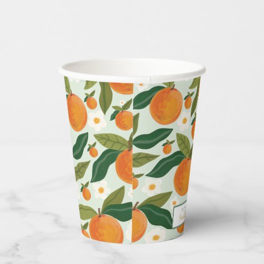 Kleine Cutie Sinaasappel Eerste Verjaardag Papieren Bekers (Rechts)