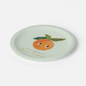 Kleine Cutie Sinaasappel Eerste Verjaardag Papieren Bordje (Gekanteld)