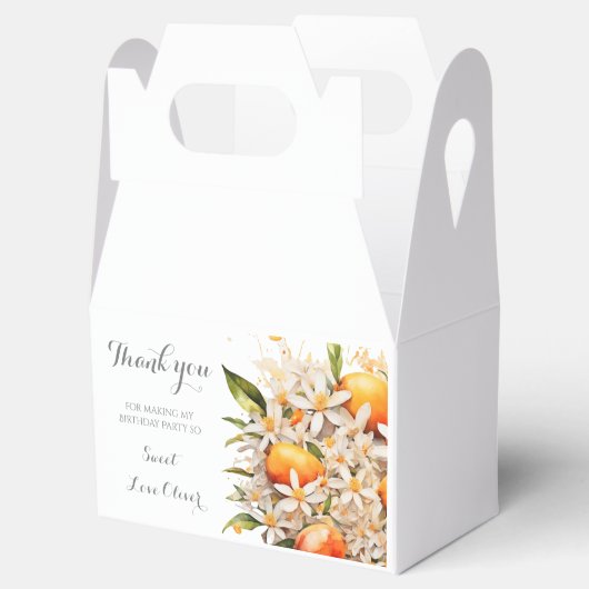 Kleine cutie Sinaasappel Tangerine Baby shower Cit Bedankdoosjes (Geopend)