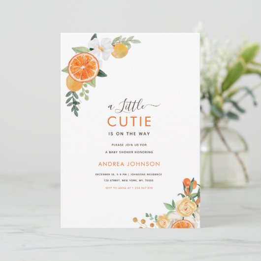 Kleine Cutie Waterverf Citrus Bloemen Baby shower Kaart (Staand voorkant)