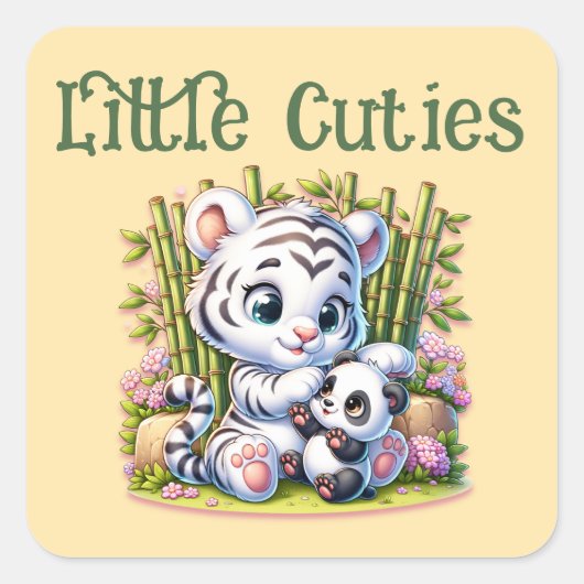 Kleine Cuties Panda & Tijger | Vierkante Sticker (Voorkant)