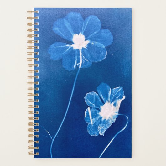 Kleine cyanotype kosmos bloem agenda / planner (Voorkant)
