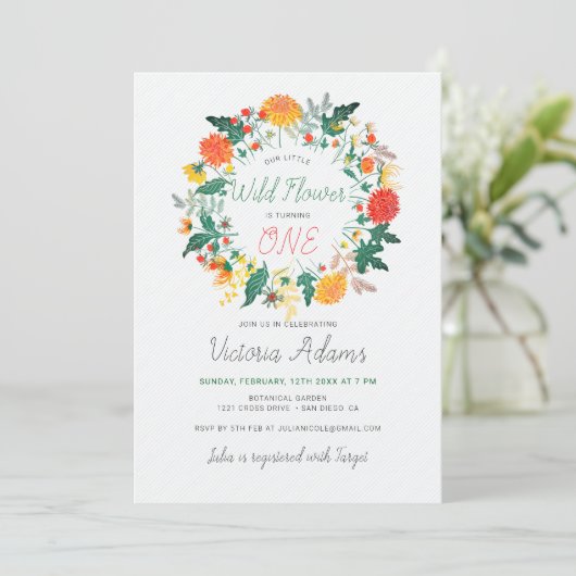 Kleine Dahlia Wilde Bloemenkrans Foto Verjaardag Kaart (Staand voorkant)