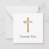 Kleine dank voor de roze Floral Gold Cross Funeral Notitiekaartje (Voorkant)