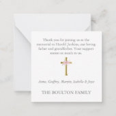 Kleine dank voor de roze Floral Gold Cross Funeral Notitiekaartje (Achterkant)