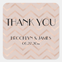 Kleine Dankjewel Roze Gouden Chevron Huwelijksstic Vierkante Sticker
