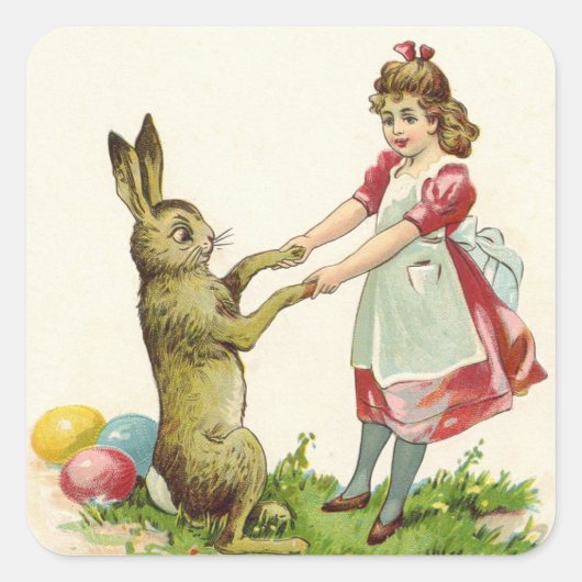  kleine dans met bunny Paaseieren Vierkante Sticker (Voorkant)