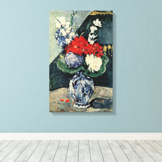Kleine delft vase met bloemen door Paul Cezanne Canvas Afdruk (Insitu (Houten vloer))