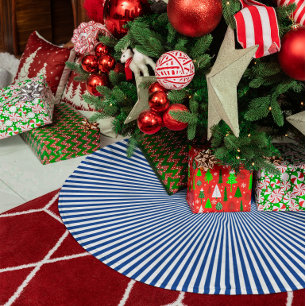 Kleine diepblauwe en witte radiale stralen kerstboom rok
