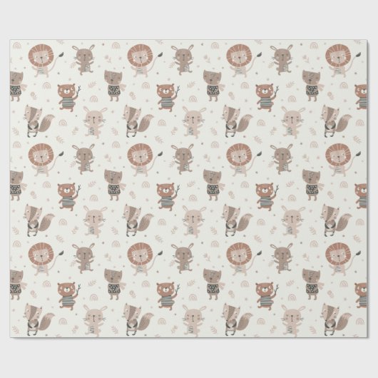 Kleine dieren in aardtonen cadeaupapier (Vlak)