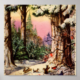 Kleine dieren in de sneeuw poster