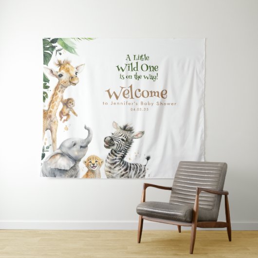 Kleine Dieren Safari Jungle Baby Shower Welkom Wandkleed (In Situ (horizontaal))