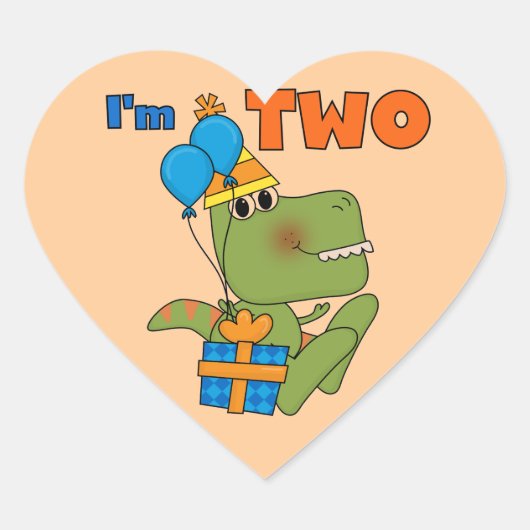 Kleine Dino 2e Verjaardag Tshirts en geschenken Hart Sticker (Voorkant)
