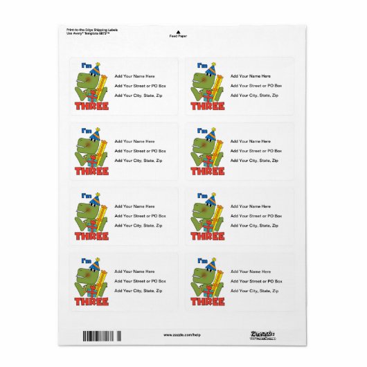 Kleine Dino 3e Verjaardag Tshirts en geschenken Etiket (Full Sheet)