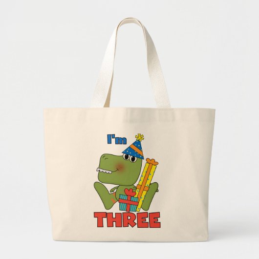 Kleine Dino 3e Verjaardag Tshirts en geschenken Grote Tote Bag (Voorkant)
