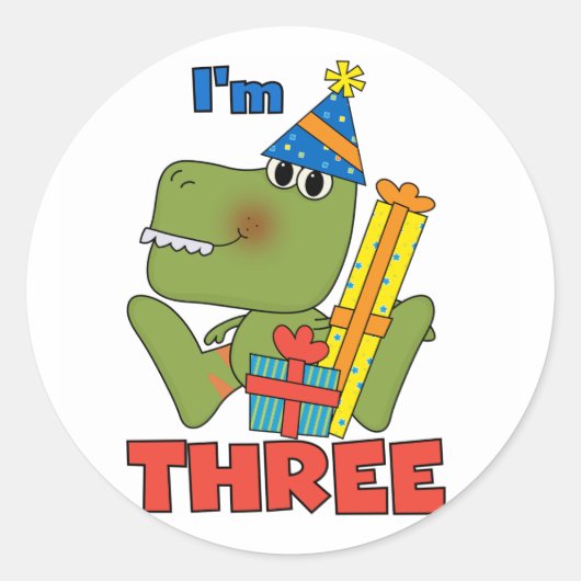Kleine Dino 3e Verjaardag Tshirts en geschenken Ronde Sticker (Voorkant)