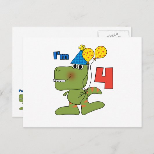 Kleine Dino 4e verjaardag Tshirts en geschenken Briefkaart (Voorkant / Achterkant)