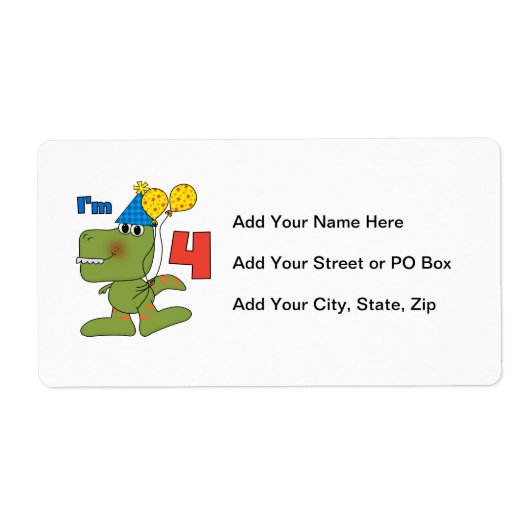 Kleine Dino 4e verjaardag Tshirts en geschenken Etiket (Voorkant)