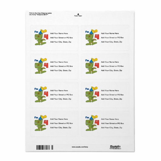 Kleine Dino 4e verjaardag Tshirts en geschenken Etiket (Full Sheet)