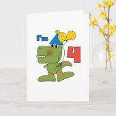 Kleine Dino 4e verjaardag Tshirts en geschenken Kaart (Gele Bloem)
