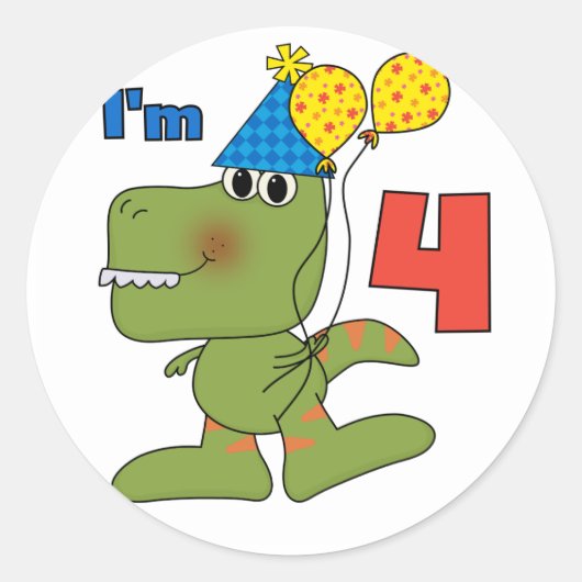 Kleine Dino 4e verjaardag Tshirts en geschenken Ronde Sticker (Voorkant)