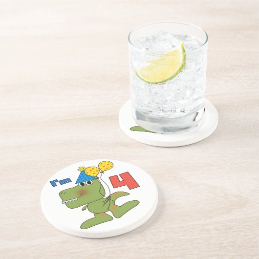 Kleine Dino 4e verjaardag Tshirts en geschenken Zandsteen Onderzetter (Zijkant)