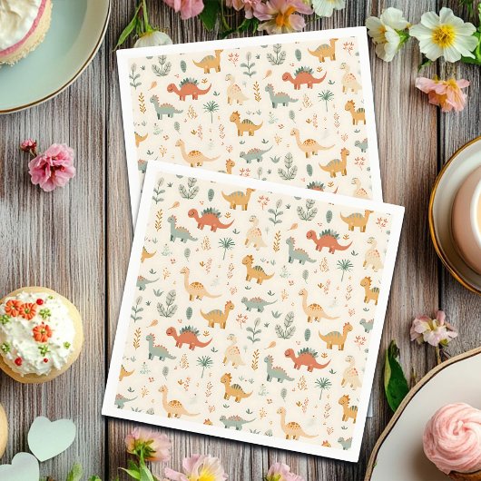 Kleine dinosauriërs beige neutrale tinten servet