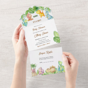 Kleine dinosaurus baby shower all in one uitnodiging