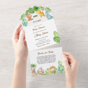 Kleine dinosaurus baby shower all in one uitnodiging