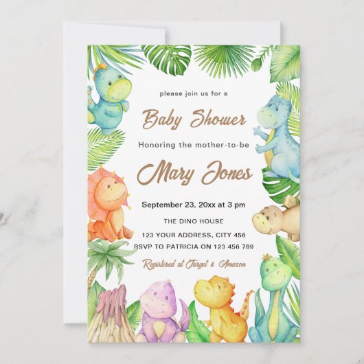 Kleine dinosaurus Baby shower Kaart (Voorkant)