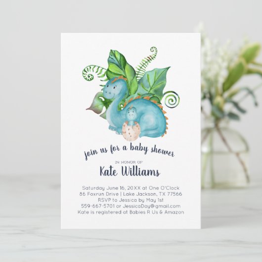 Kleine dinosaurus Baby shower uitnodiging (Staand voorkant)