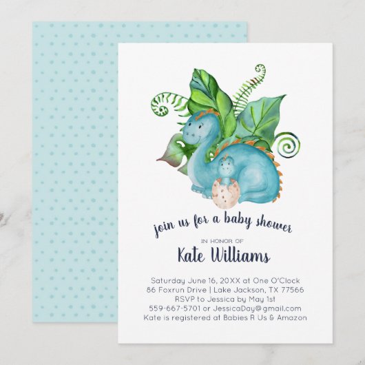 Kleine dinosaurus Baby shower uitnodiging (Voorkant / Achterkant)