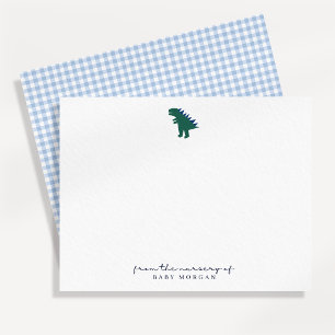 Kleine dinosaurus blauwe geruite babykaart kaart