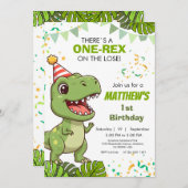 Kleine dinosaurus brult eerste feestuitnodiging kaart (Voorkant / Achterkant)